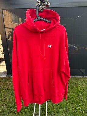 Champion Red Pullover Hoodie with Small Chest Logo